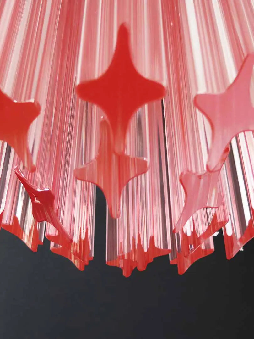 Murano Glass Chandelier – Quadriedri – 46 Prisms – Pink