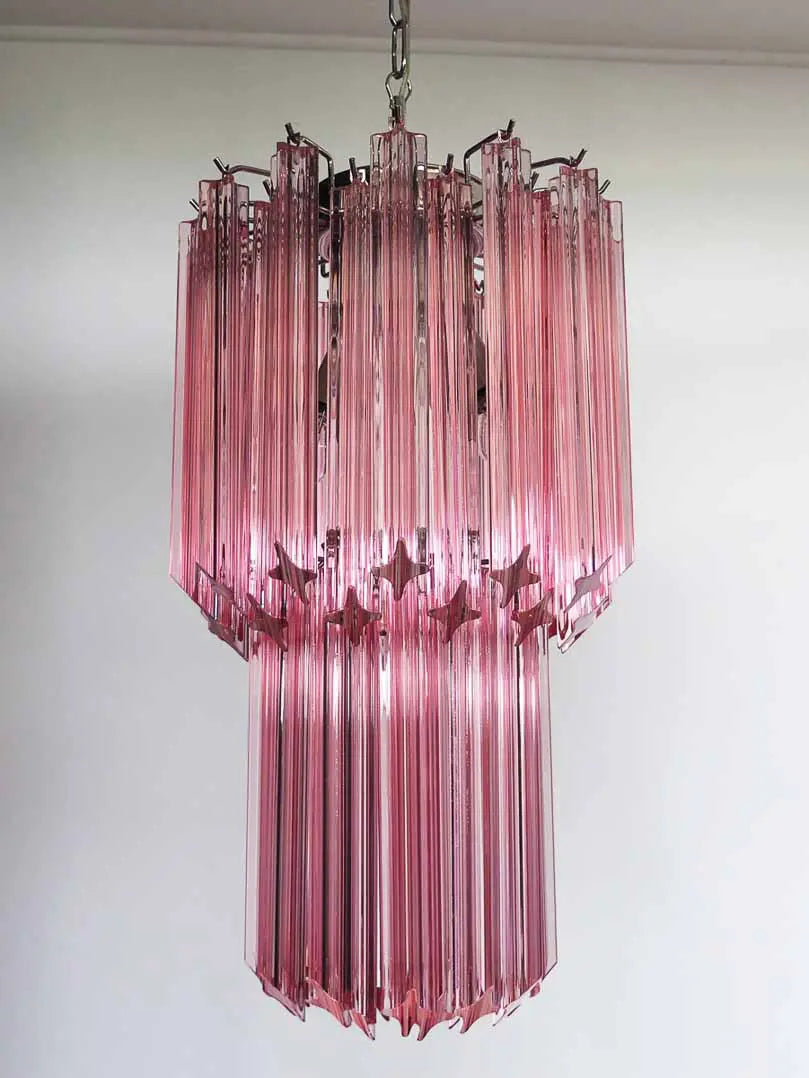 Murano Glass Chandelier – Quadriedri – 46 Prisms – Pink