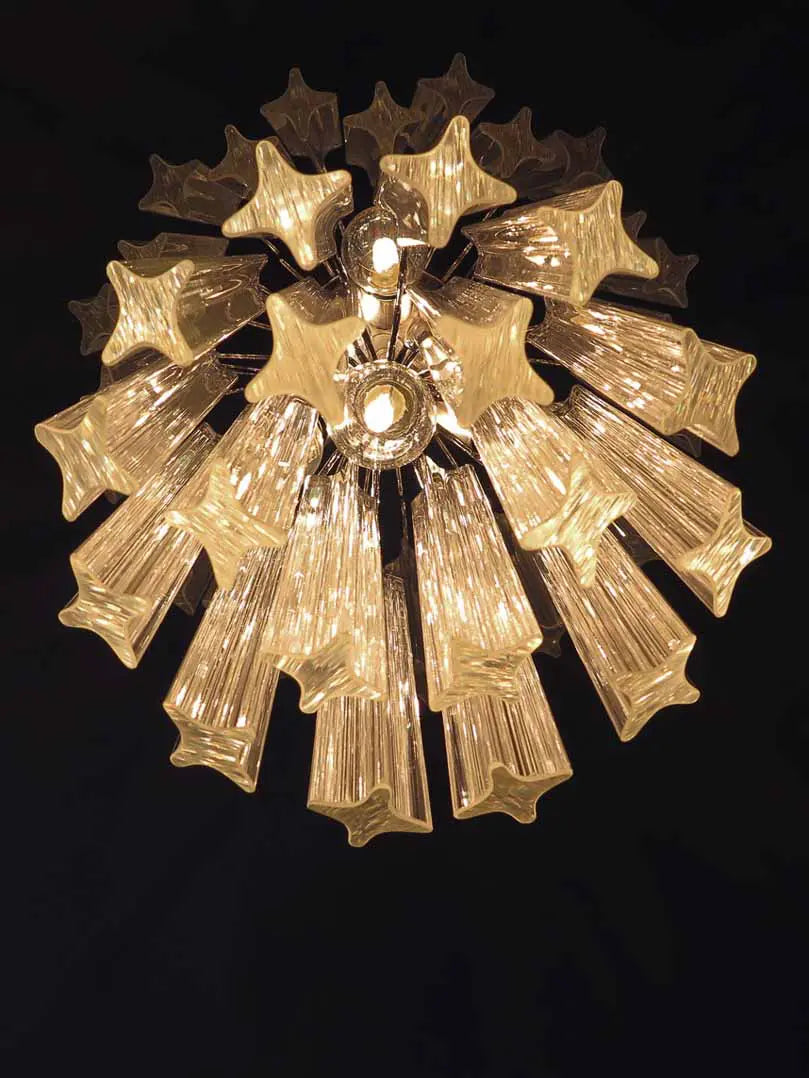 Murano Glass Chandelier – Quadriedri – 46 Prisms – Transparent