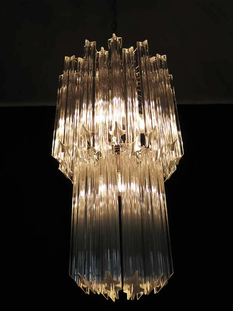 Murano Glass Chandelier – Quadriedri – 46 Prisms – Transparent