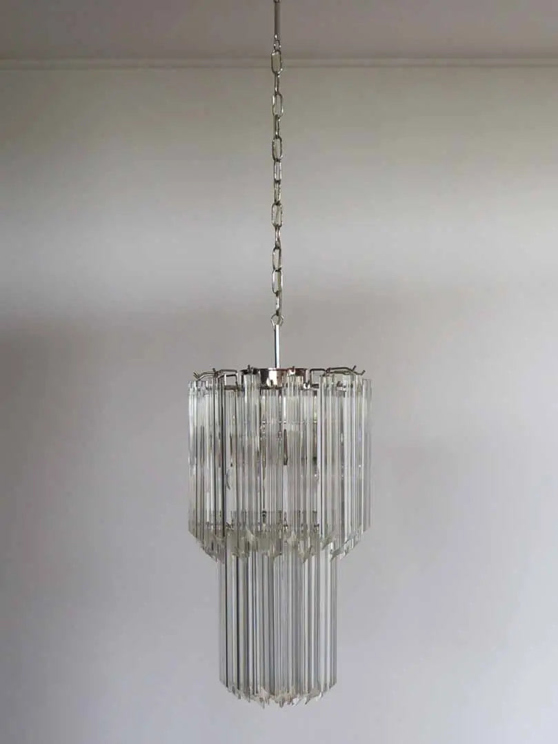 Murano Glass Chandelier – Quadriedri – 46 Prisms – Transparent