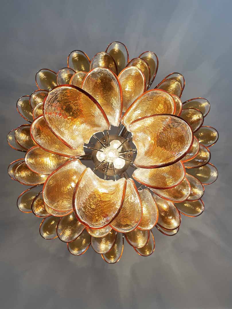 Murano Glass Chandelier – 52 Petals – Amber