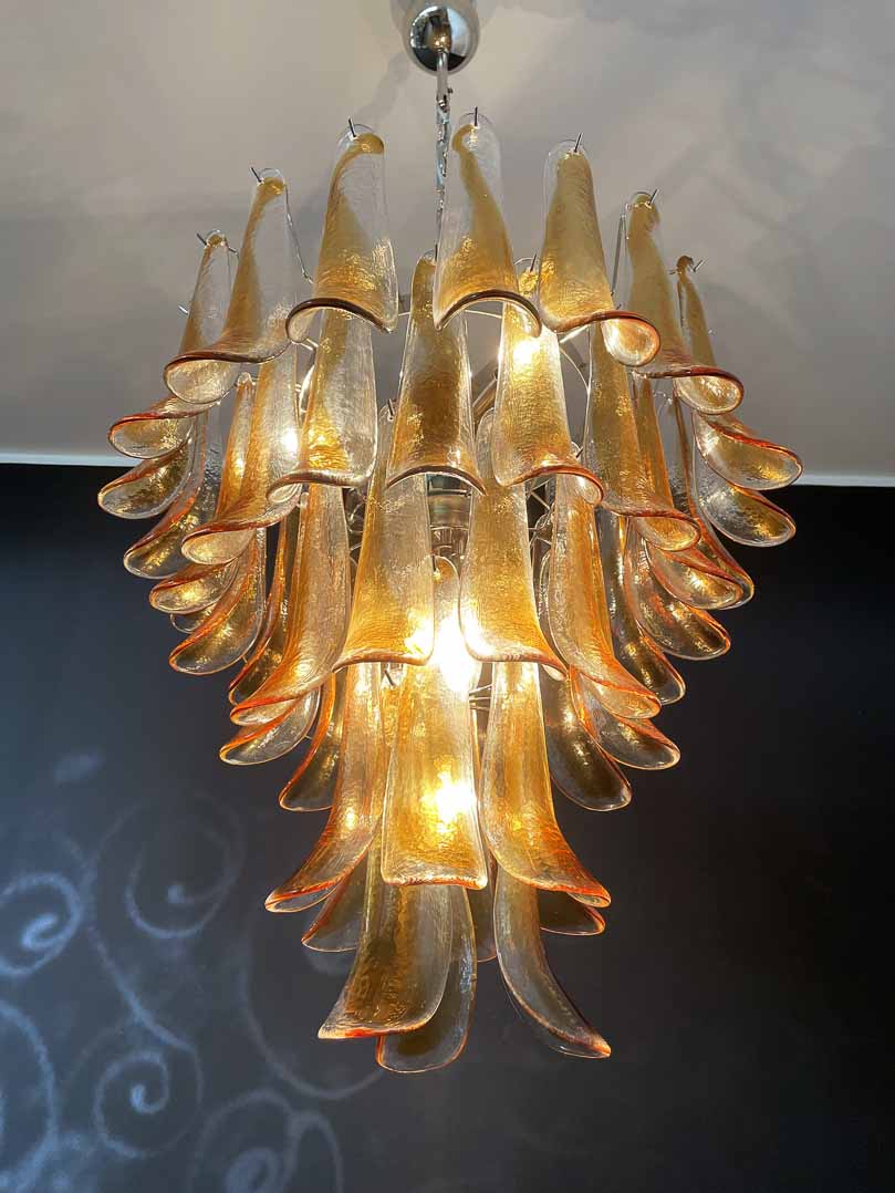 Murano Glass Chandelier – 52 Petals – Amber