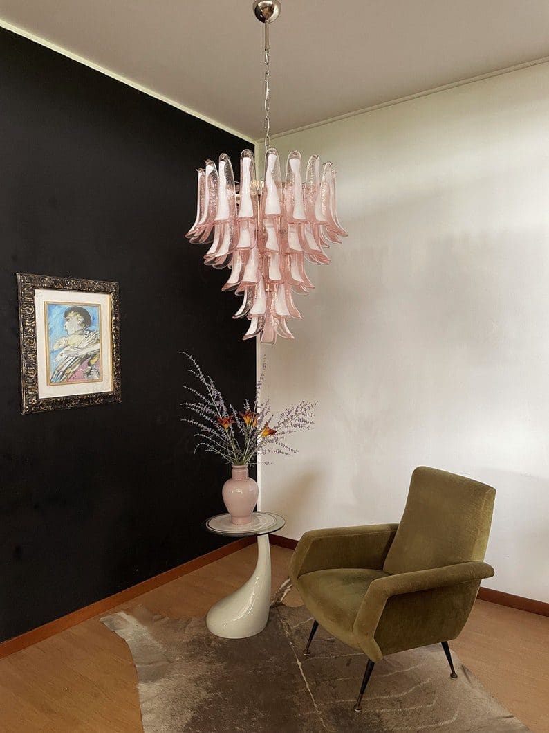 Murano Glass Chandelier – 52 Petals – Pink