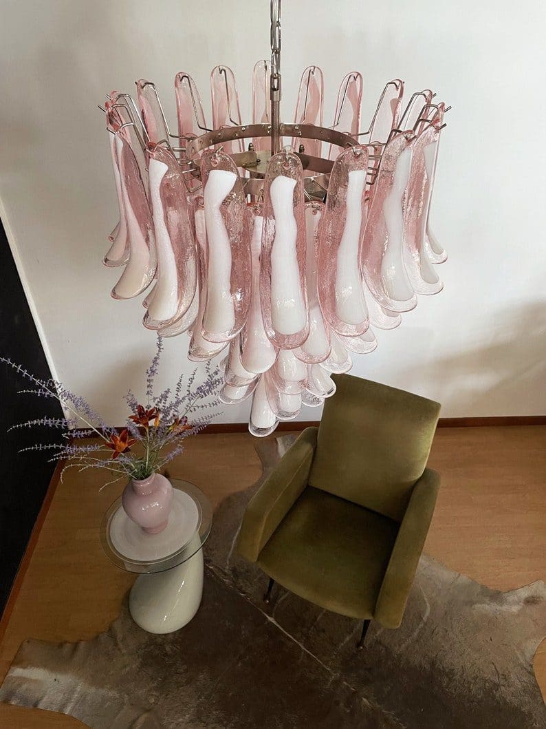 Murano Glass Chandelier – 52 Petals – Pink