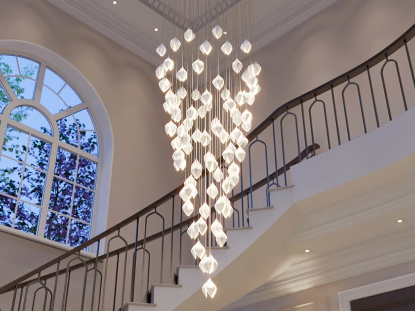 Nordic Magnolia Flower Ceramic Chandelier with Round Canopy and Metal Chain Finish