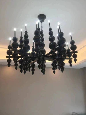 Modern Black & White Glass Ball Cluster Chandelier – Round / linear Metal Finish for Living & Dining Room
