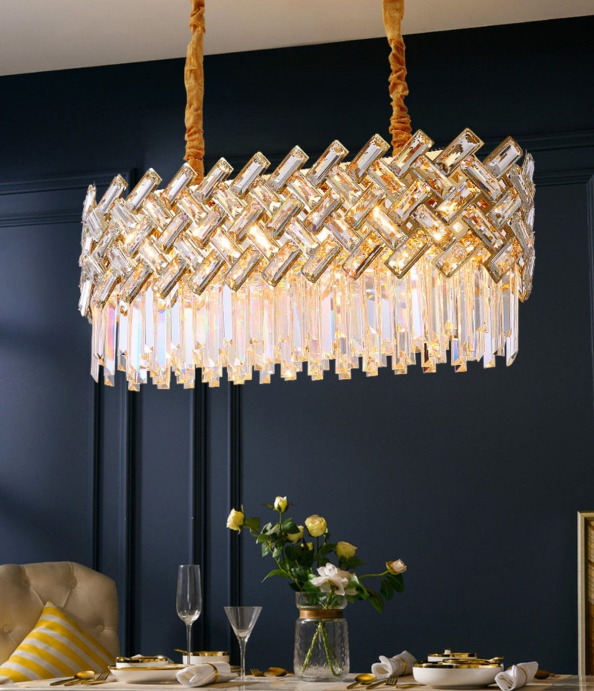 Post-Modern Light Luxury Fence Crystal Chandelier Suit for Living / dining Room