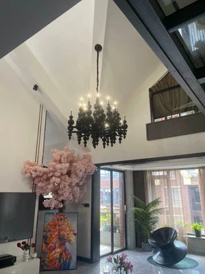 Modern Black & White Glass Ball Cluster Chandelier – Round / linear Metal Finish for Living & Dining Room