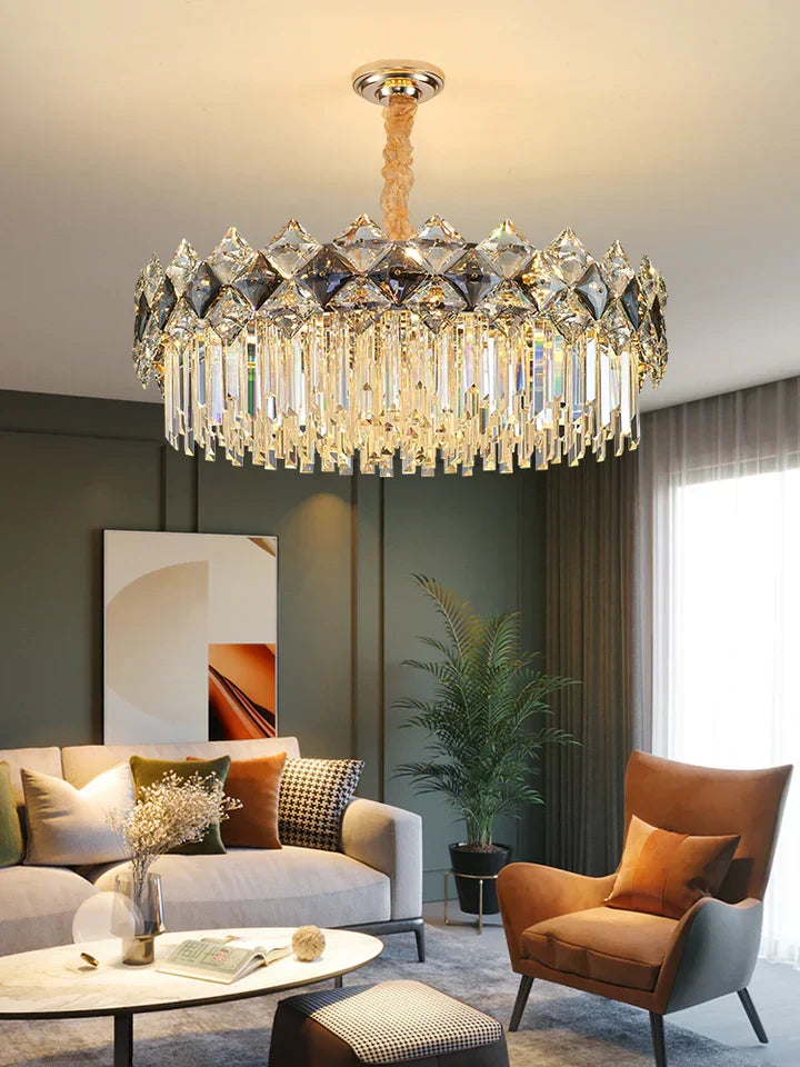 Modern Luxury Tiered Transparent K9 Crystal Chandelier with Round or Oval Shape for Living, Dining, Bedroom