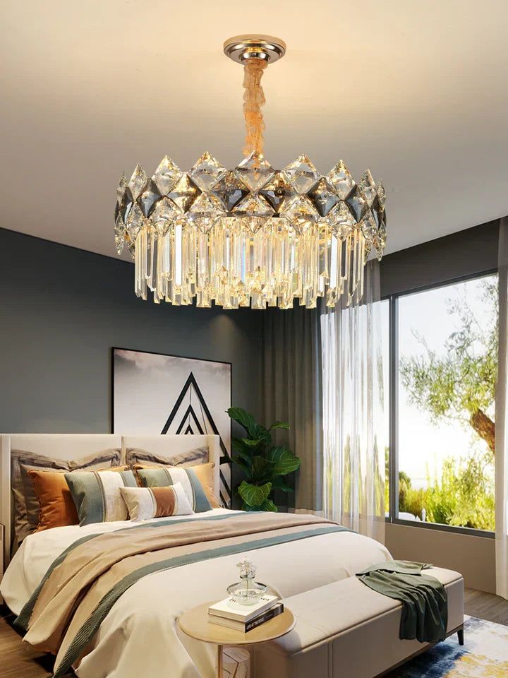 Modern Luxury Tiered Transparent K9 Crystal Chandelier with Round or Oval Shape for Living, Dining, Bedroom