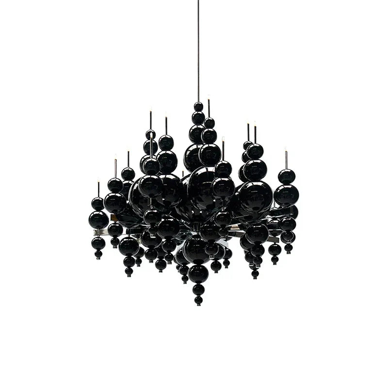 Modern Black & White Glass Ball Cluster Chandelier – Round / linear Metal Finish for Living & Dining Room