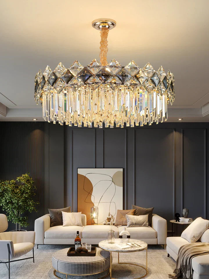 Modern Luxury Tiered Transparent K9 Crystal Chandelier with Round or Oval Shape for Living, Dining, Bedroom