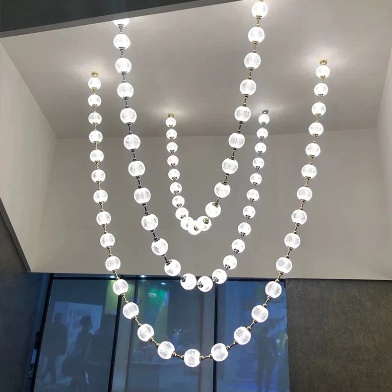 Modern Acrylic Ball Necklace Chandelier with Brass Finish for Living Room Staircase Foyer Entryway