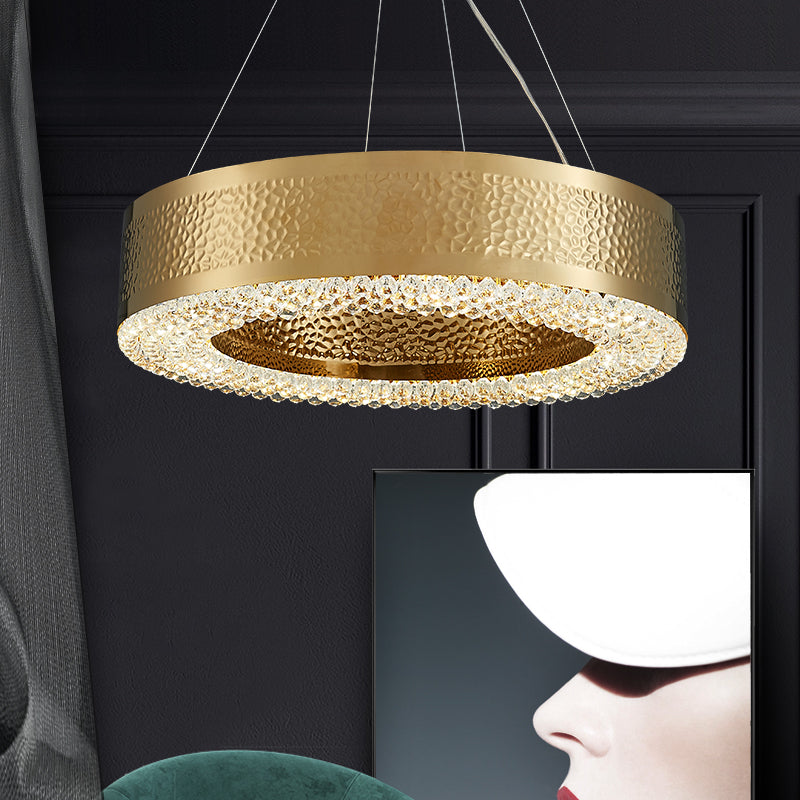 Titanium Gold Finish Round Hollow Crystal Chandelier with Tiered Design for Living Room