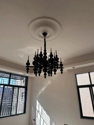 Modern Black & White Glass Ball Cluster Chandelier – Round / linear Metal Finish for Living & Dining Room