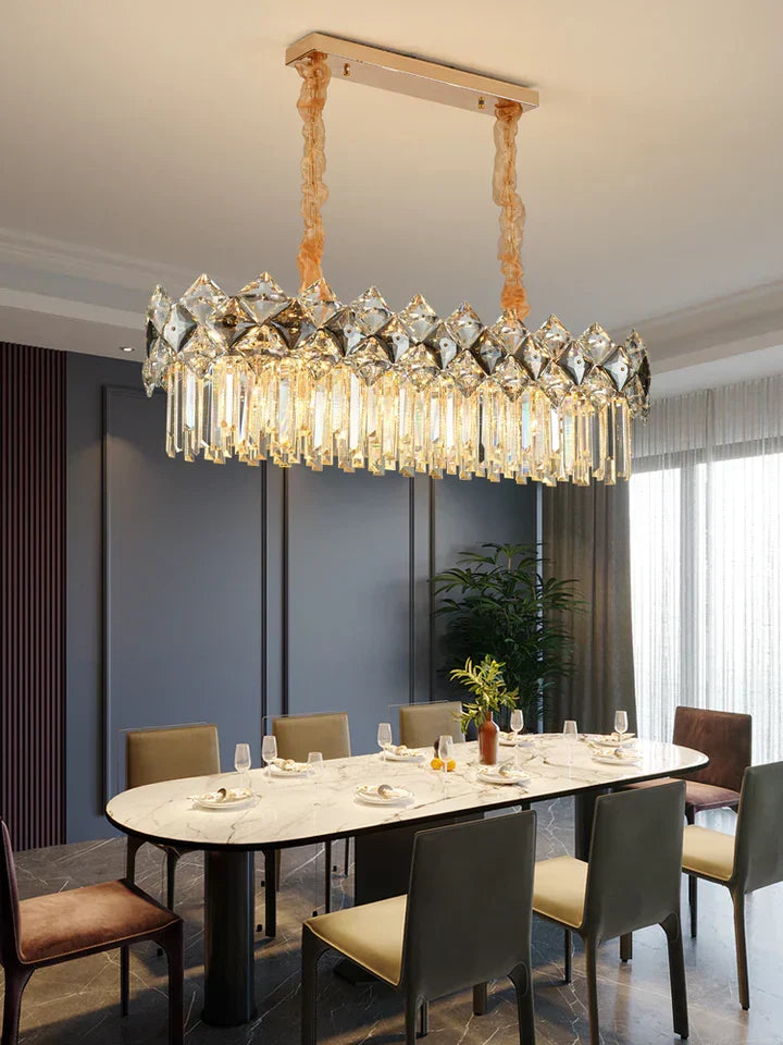 Modern Luxury Tiered Transparent K9 Crystal Chandelier with Round or Oval Shape for Living, Dining, Bedroom
