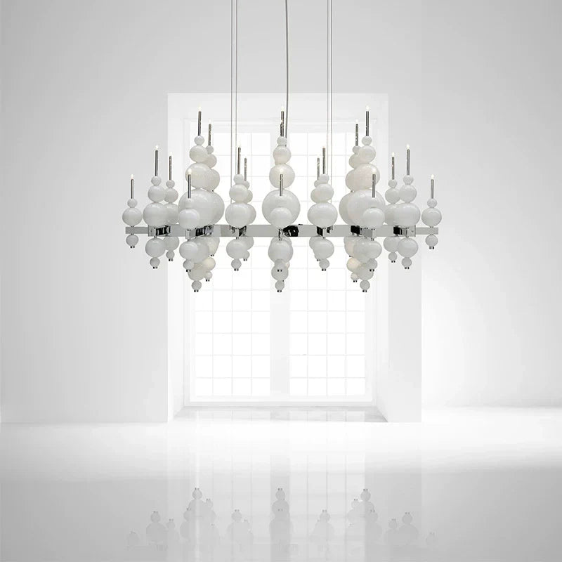 Modern Black & White Glass Ball Cluster Chandelier – Round / linear Metal Finish for Living & Dining Room