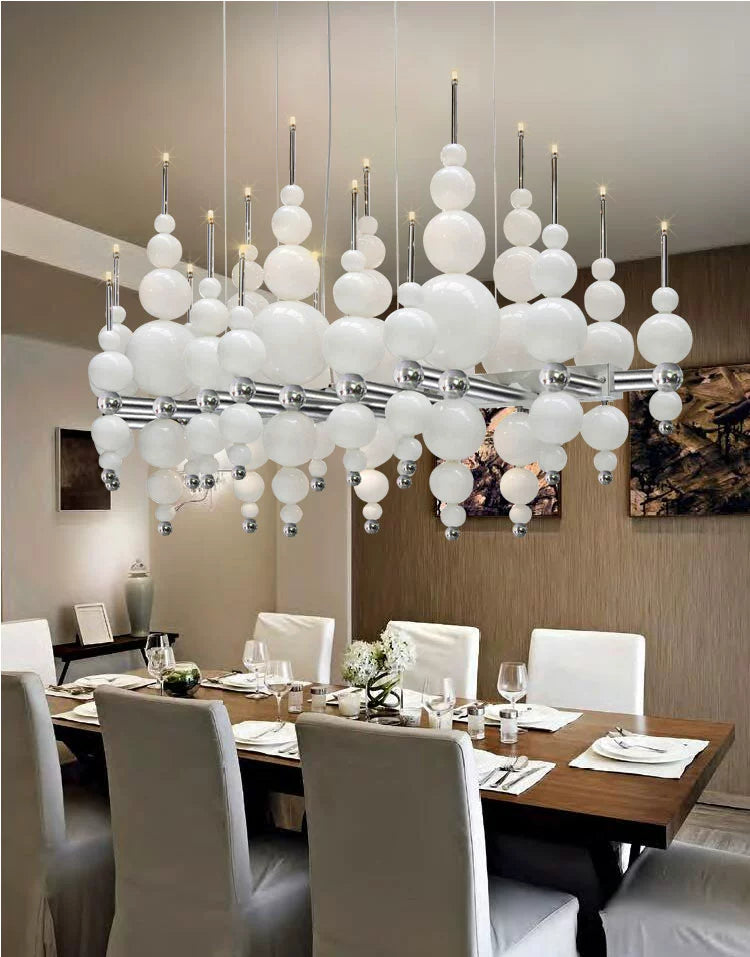 Modern Black & White Glass Ball Cluster Chandelier – Round / linear Metal Finish for Living & Dining Room