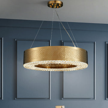 Titanium Gold Finish Round Hollow Crystal Chandelier with Tiered Design for Living Room