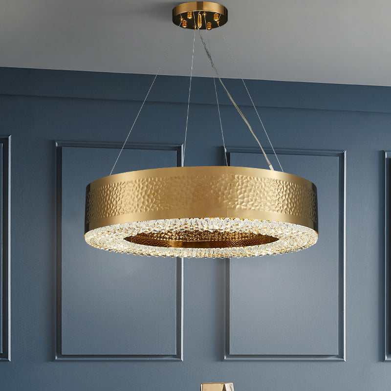 Titanium Gold Finish Round Hollow Crystal Chandelier with Tiered Design for Living Room