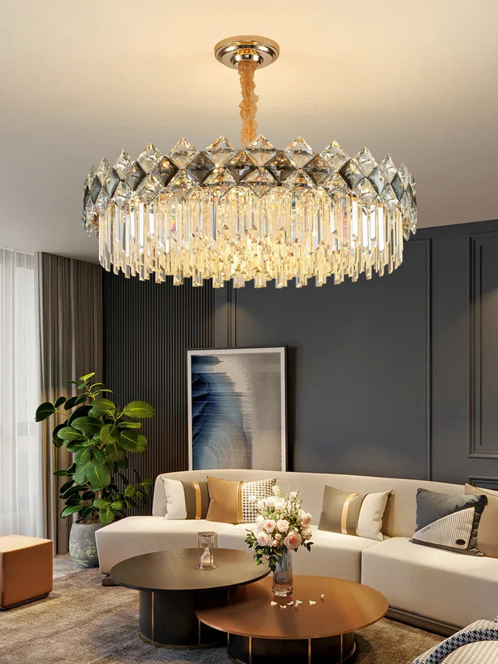 Modern Luxury Tiered Transparent K9 Crystal Chandelier with Round or Oval Shape for Living, Dining, Bedroom