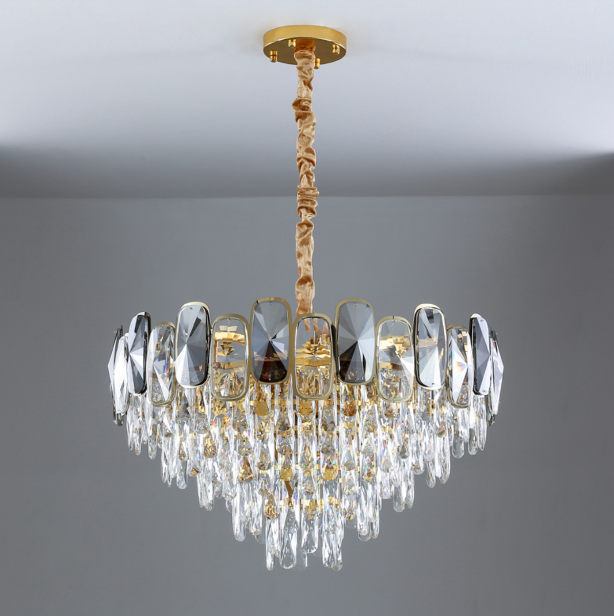 Round / rectangle Smoky Gray Crystal Pendant Chandelier Ceiling Fixtures Light for Living Room / dining Room /