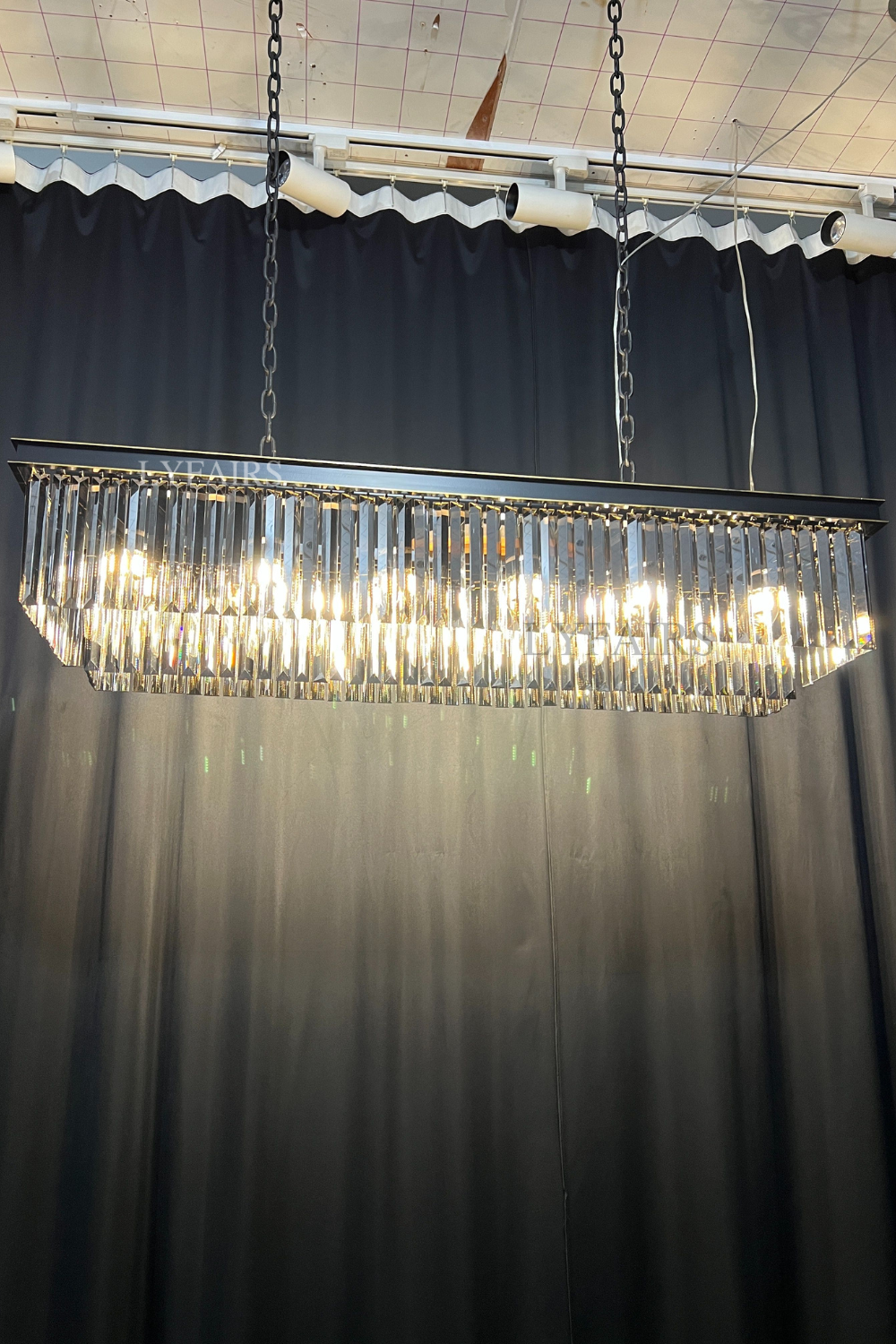 Fashion Kitchen Island Crystal Chandelier in Black / Smoky Gray Finish Two Tiers Rectangle Chain Pendant Light