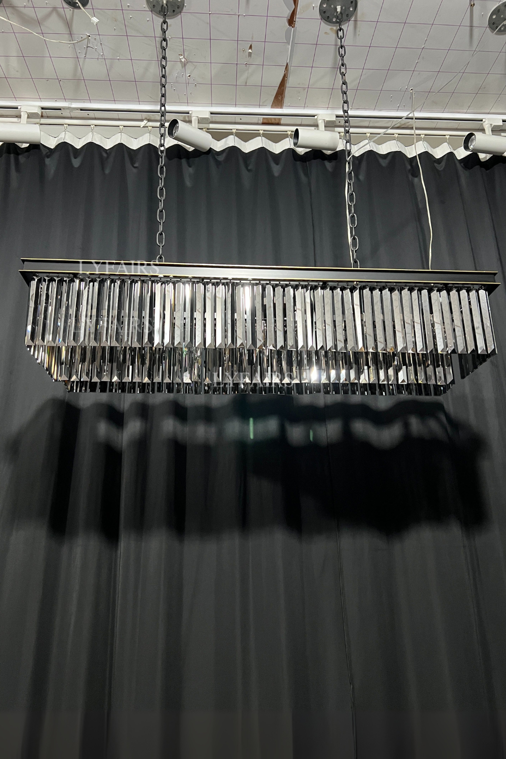 Fashion Kitchen Island Crystal Chandelier in Black / Smoky Gray Finish Two Tiers Rectangle Chain Pendant Light