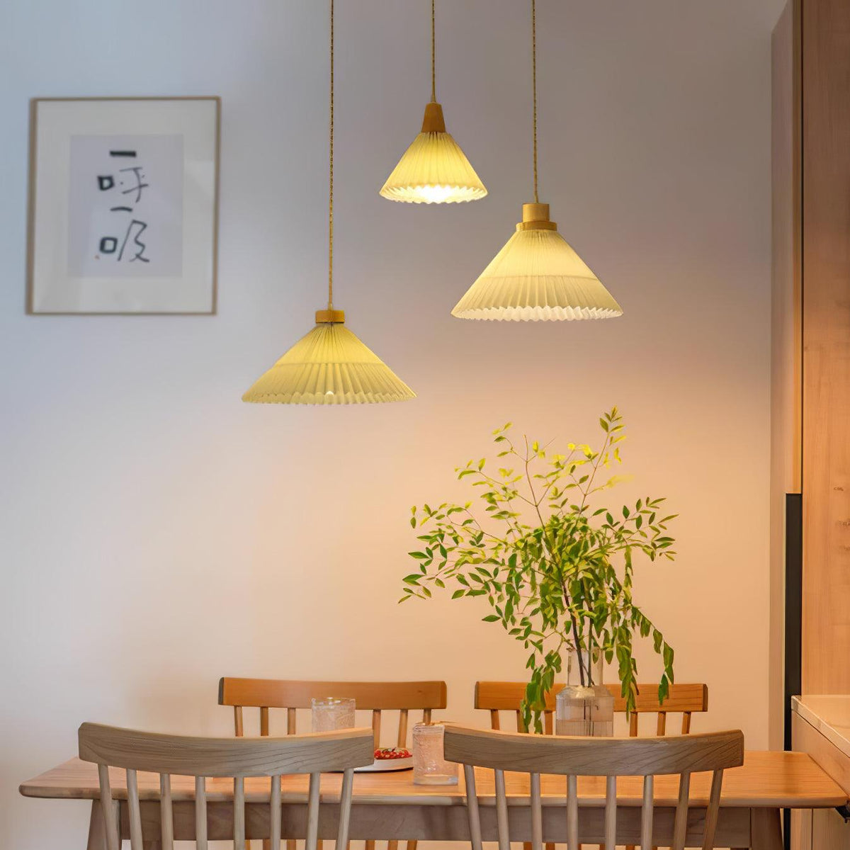 Pleated Wooden Pendant Light