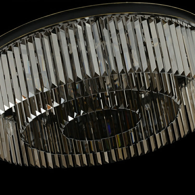 Black Finish Round Crystal Chandelier Pendant Light with Smoky Gray Accents, High-Quality K9 Crystal and Metal