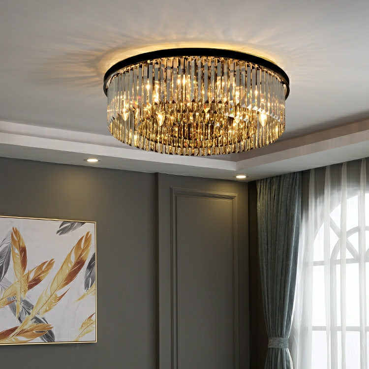 Black Finish Round Crystal Chandelier Pendant Light with Smoky Gray Accents, High-Quality K9 Crystal and Metal