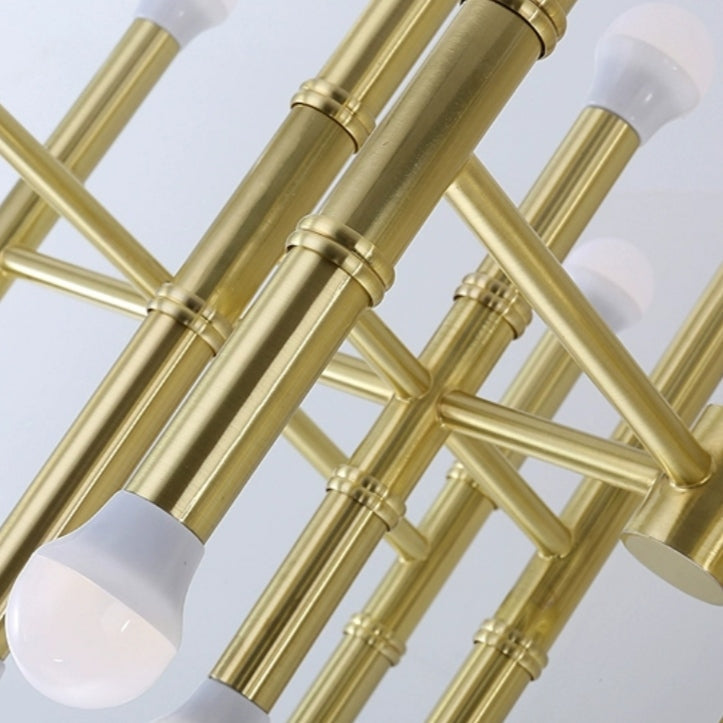 Post Modern Bamboo Style Linear Chandelier for Living Room God Iron Design Dining Table Ceiling Light