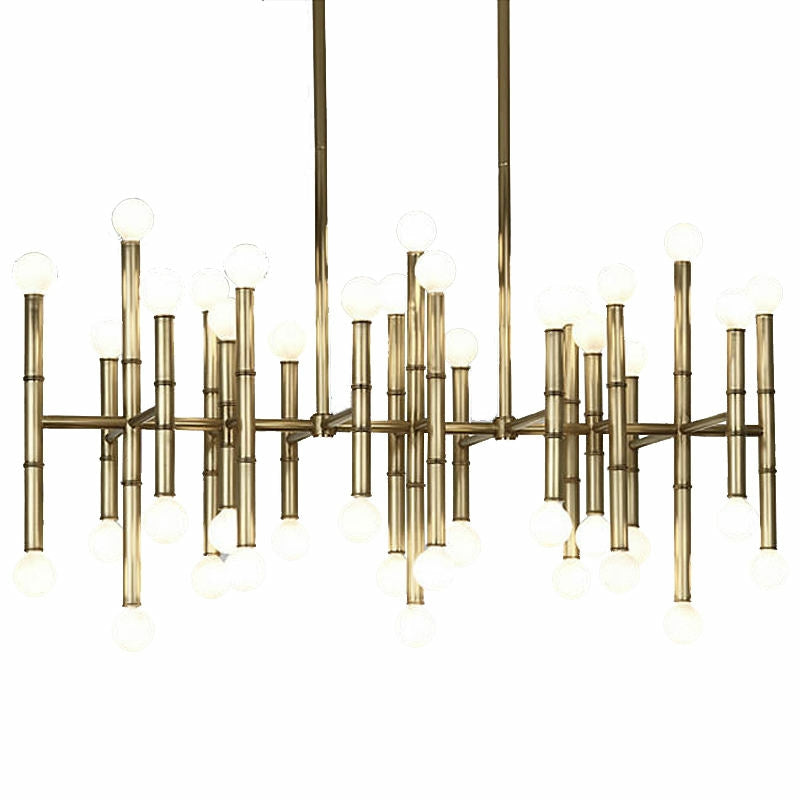Post Modern Bamboo Style Linear Chandelier for Living Room God Iron Design Dining Table Ceiling Light