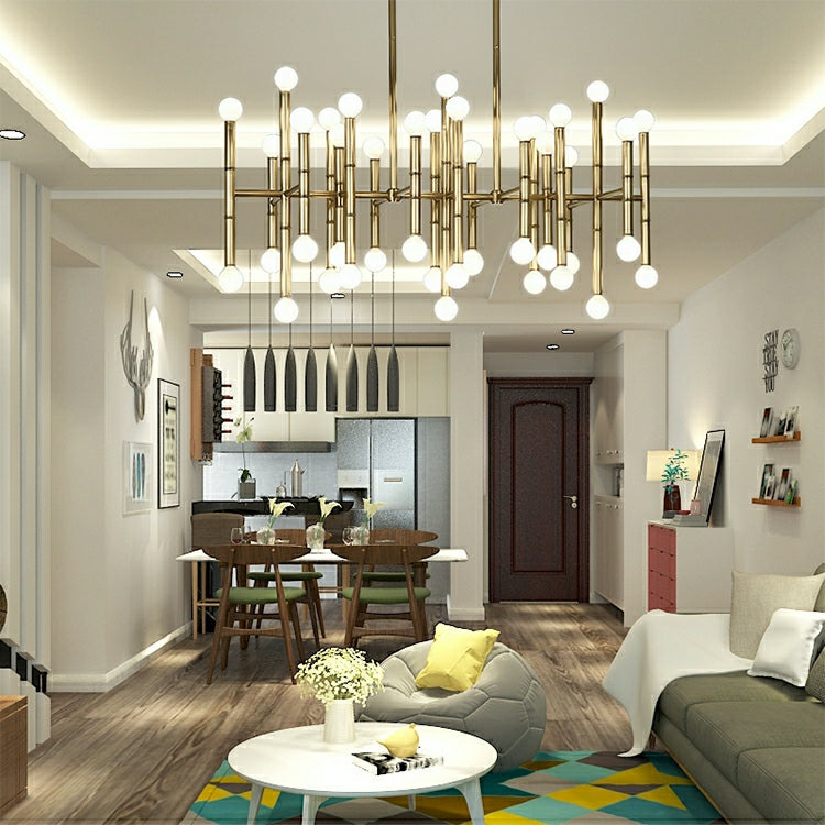 Post Modern Bamboo Style Linear Chandelier for Living Room God Iron Design Dining Table Ceiling Light