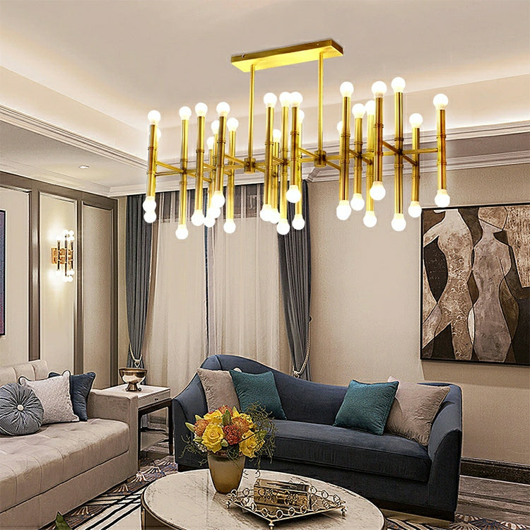 Post Modern Bamboo Style Linear Chandelier for Living Room God Iron Design Dining Table Ceiling Light