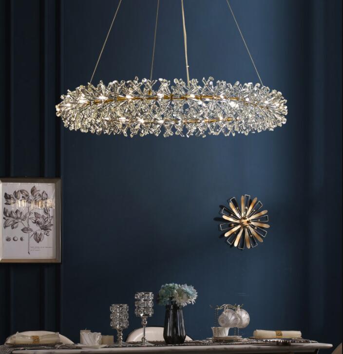 Round Wheel Frozen Ice Crystal Chandelier Light with K9 Crystals for Living Room Dining Hall