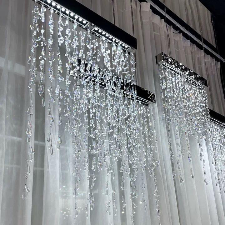 Modern K9 Crystal Tassel Waterfall Chandelier with Stainless Steel Finish for Dining Room and Kitchen Island