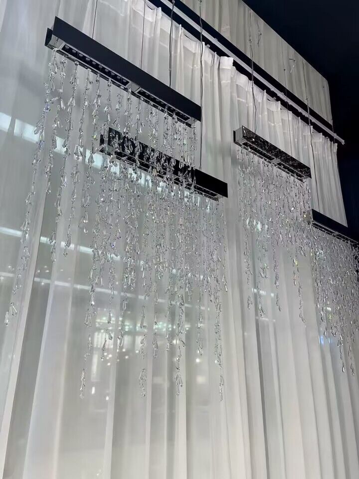 Modern K9 Crystal Tassel Waterfall Chandelier with Stainless Steel Finish for Dining Room and Kitchen Island