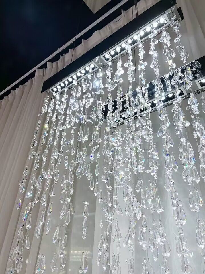 Modern K9 Crystal Tassel Waterfall Chandelier with Stainless Steel Finish for Dining Room and Kitchen Island