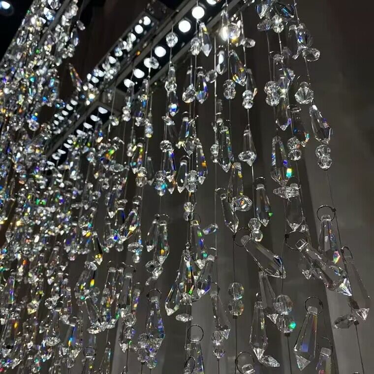 Modern K9 Crystal Tassel Waterfall Chandelier with Stainless Steel Finish for Dining Room and Kitchen Island