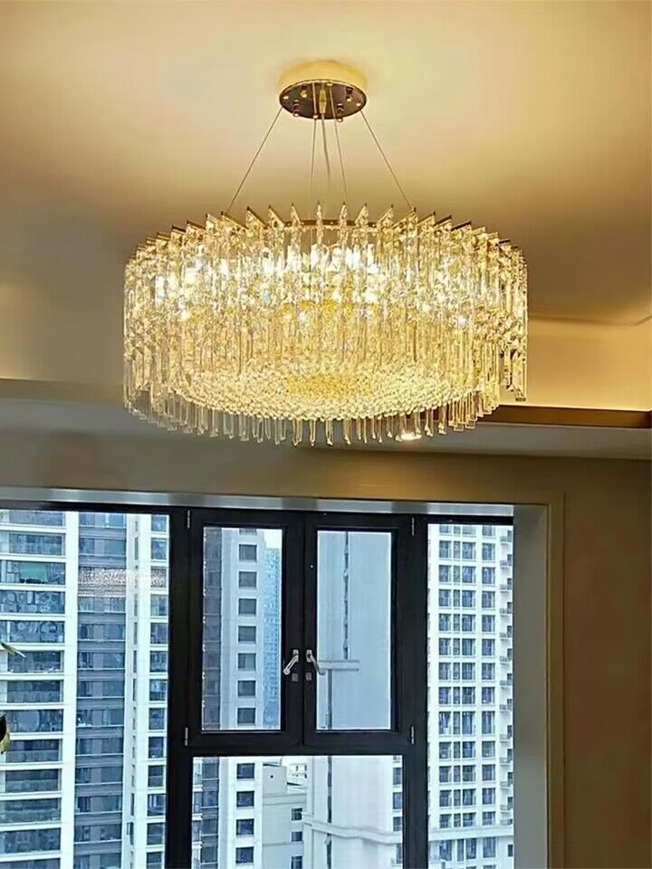 Chrome Silver Stylish Round Crystal Chandelier Modern Ceiling Pendant Light for Living Room / Bedroom