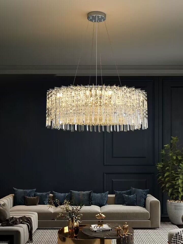 Chrome Silver Stylish Round Crystal Chandelier Modern Ceiling Pendant Light for Living Room / Bedroom