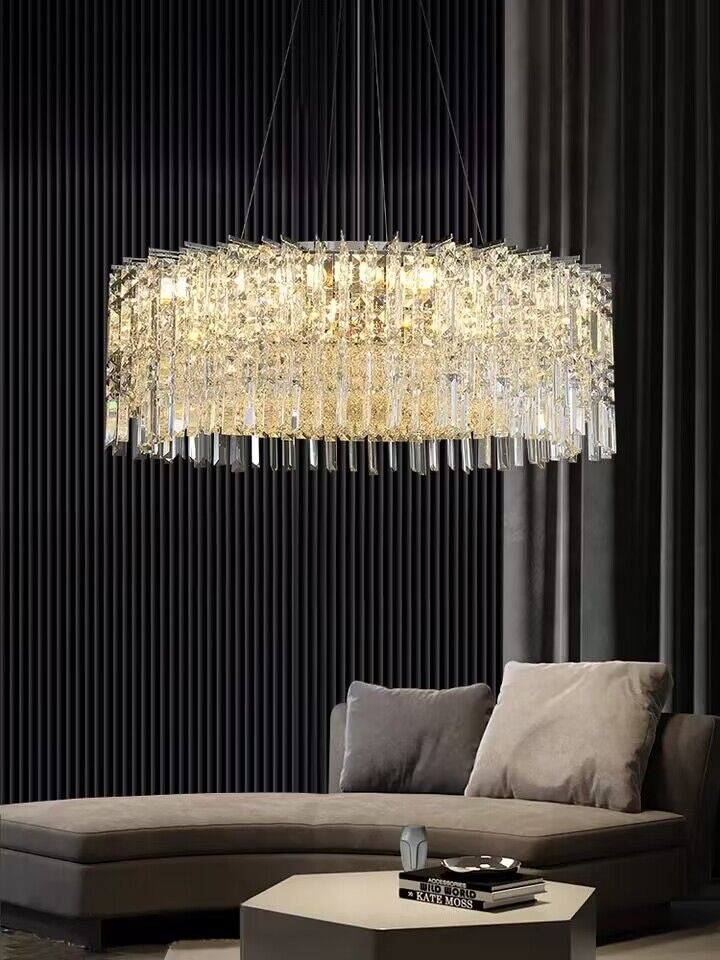 Chrome Silver Stylish Round Crystal Chandelier Modern Ceiling Pendant Light for Living Room / Bedroom