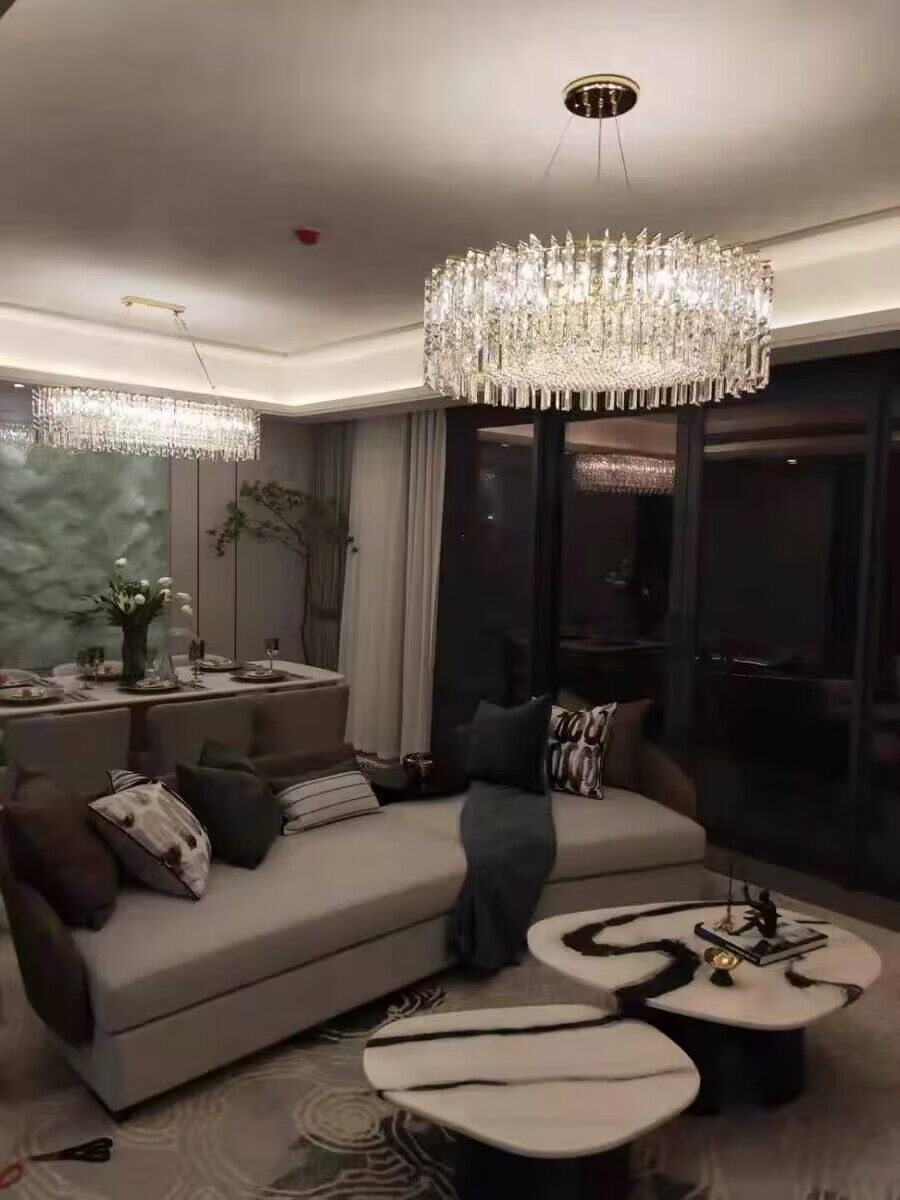 Chrome Silver Stylish Round Crystal Chandelier Modern Ceiling Pendant Light for Living Room / Bedroom
