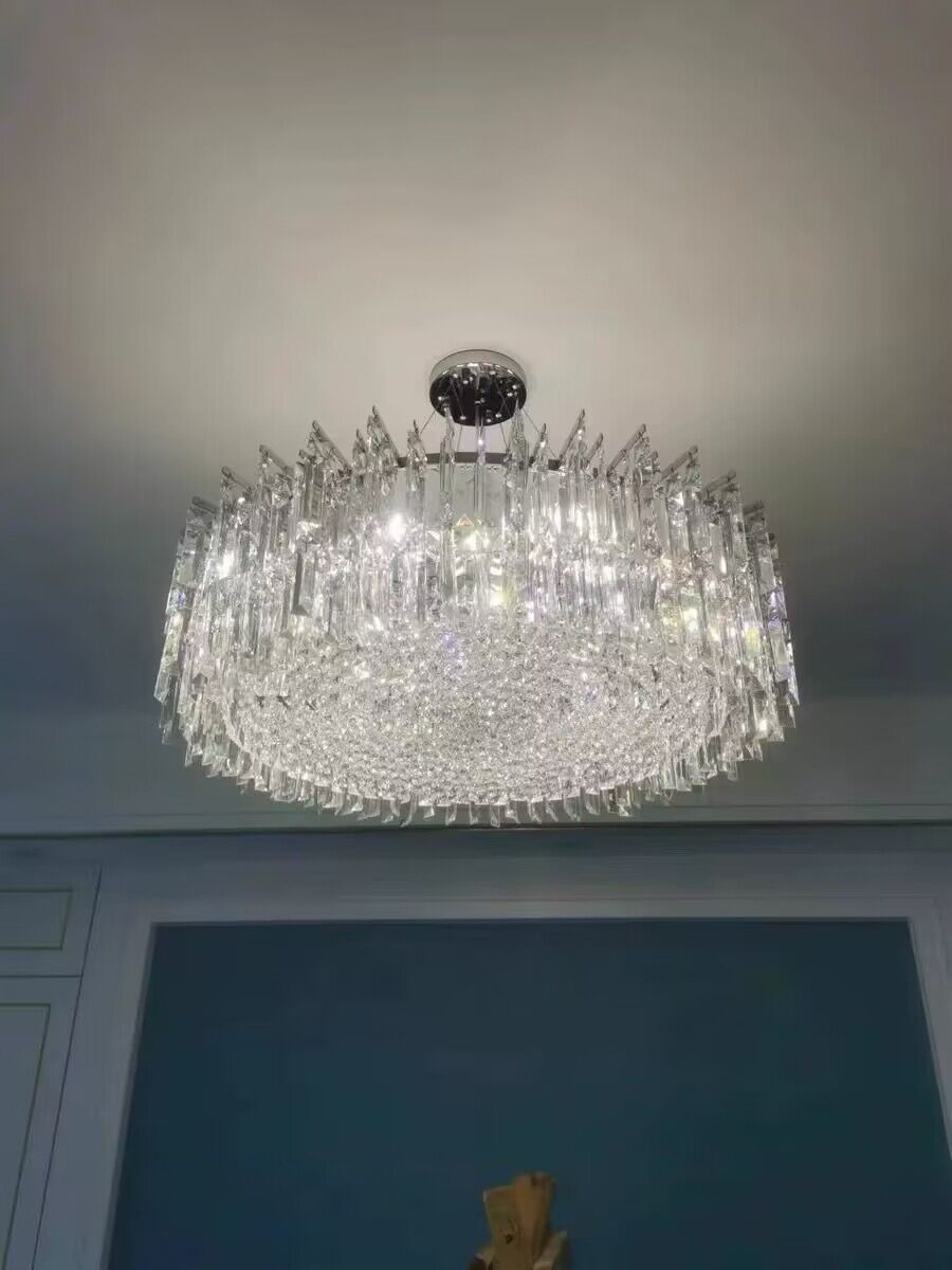 Chrome Silver Stylish Round Crystal Chandelier Modern Ceiling Pendant Light for Living Room / Bedroom
