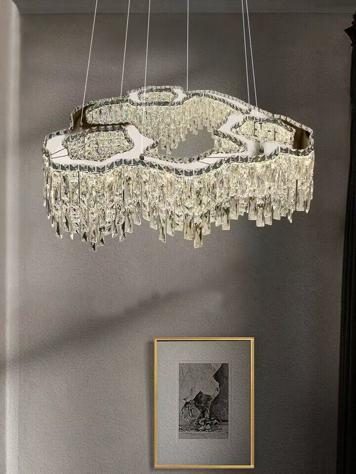 Modern Luxury Irregular Round / oval Crystal Chandelier Set for Bedroom / living Room / dining Room