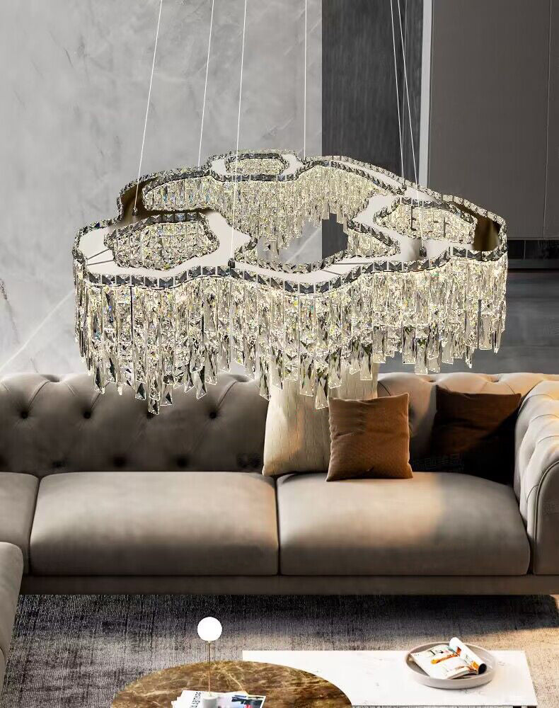 Modern Luxury Irregular Round / oval Crystal Chandelier Set for Bedroom / living Room / dining Room