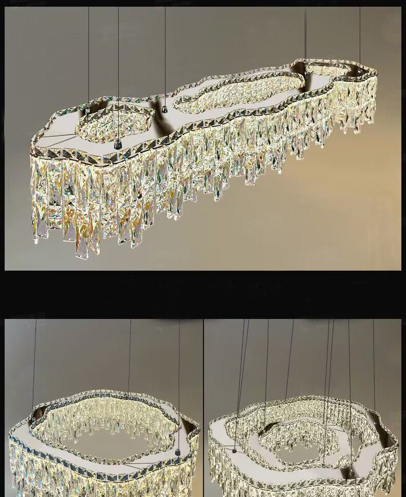 Modern Luxury Irregular Round / oval Crystal Chandelier Set for Bedroom / living Room / dining Room