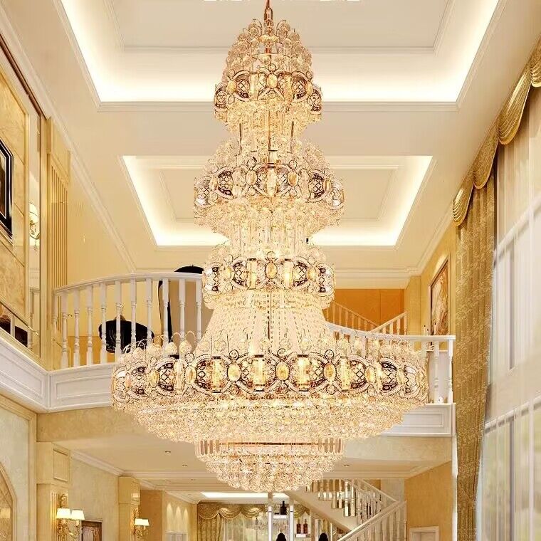 Oversized Luxury Multi-Layers Gold Crystal Chandelier for High-Ceiling Living Room / foyer